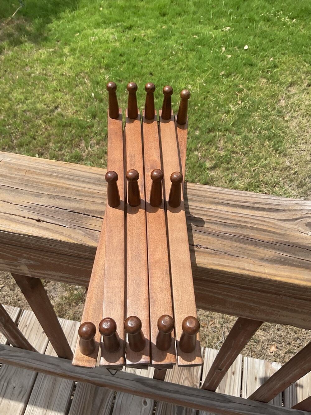 Vtg 14 Peg Wood Accordion Wall Rack Coat Hat Expandable Hanger Retro
